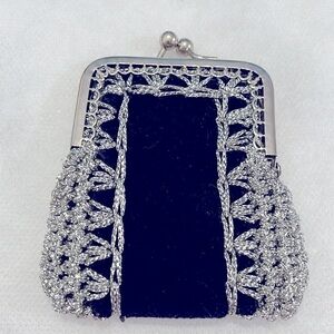 Black Velvet w/ Silver Crochet Coin Purse Vintage